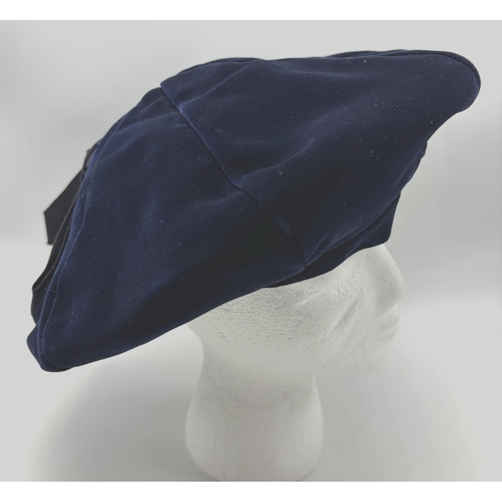 Vintage Norman Durand Girls Hat Navy Velvet Union Made USA Sz 6 Read